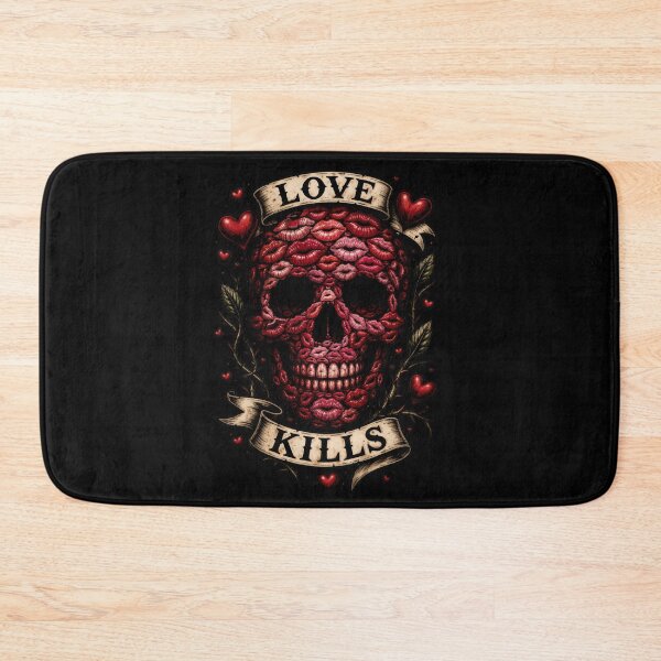 Item preview, Love Kills Skull – Lips Skull Tattoo Design – Dark Romance Gothic Skull with Hearts designed and sold by TheTrendsDesk.