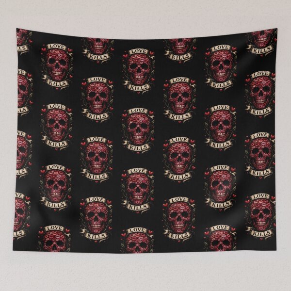 Item preview, Love Kills Skull – Lips Skull Tattoo Design – Dark Romance Gothic Skull with Hearts designed and sold by TheTrendsDesk.