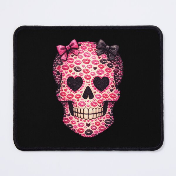 Item preview, Pink & Black Bow Skull – Cute Goth Lips Skull with Hearts – Girly Valentine Gothic Design designed and sold by TheTrendsDesk.