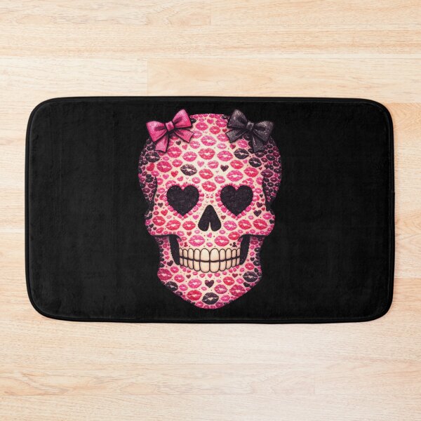 Item preview, Pink & Black Bow Skull – Cute Goth Lips Skull with Hearts – Girly Valentine Gothic Design designed and sold by TheTrendsDesk.