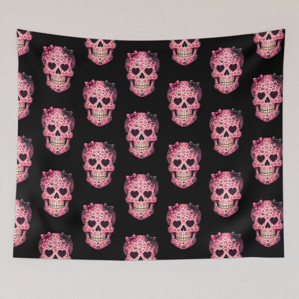 Item preview, Pink & Black Bow Skull – Cute Goth Lips Skull with Hearts – Girly Valentine Gothic Design designed and sold by TheTrendsDesk.