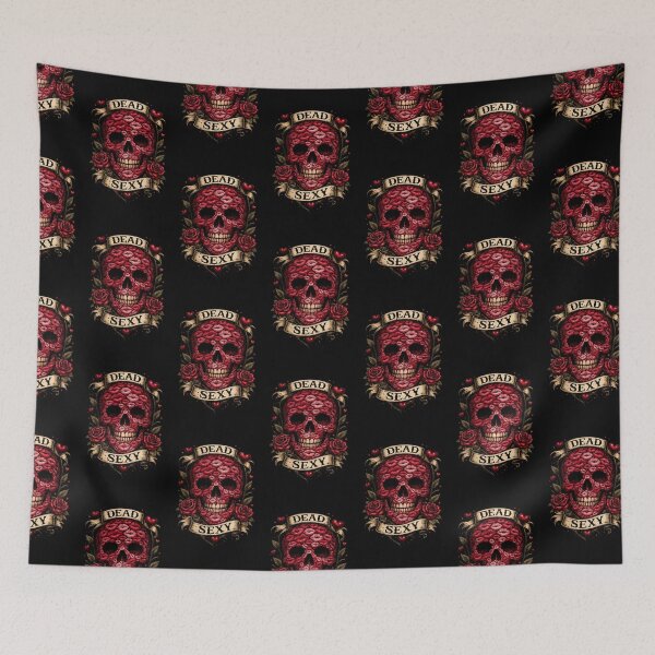 Item preview, Dead Sexy Skull – Lips Skull with Roses – Dark Romance Gothic Tattoo Design designed and sold by TheTrendsDesk.