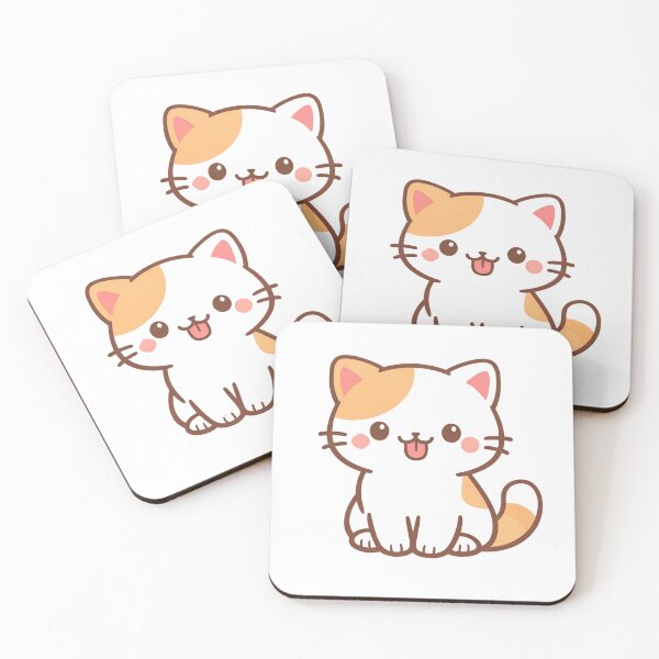 Item preview, Cute Kawaii Calico Cat with Blep Tongue Out Sitting Happy Chibi Kitten Cartoon Illustration designed and sold by Owcomm.