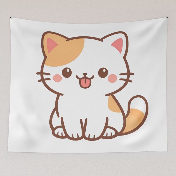 Item preview, Cute Kawaii Calico Cat with Blep Tongue Out Sitting Happy Chibi Kitten Cartoon Illustration designed and sold by Owcomm.