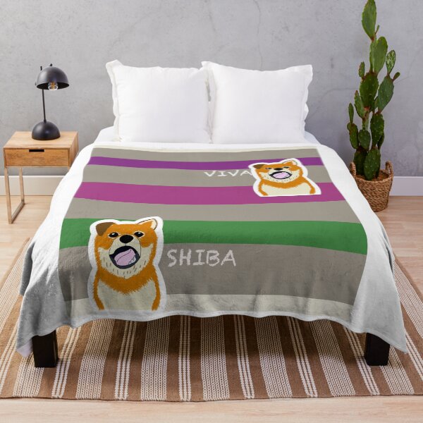 Item preview, Multi stripe with Shiba Inu puppy "WINTER GARDEN" designed and sold by ShibaCruise-On.