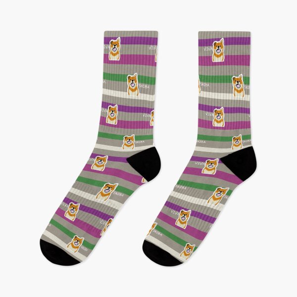 Item preview, Multi stripe with Shiba Inu puppy "WINTER GARDEN" designed and sold by ShibaCruise-On.