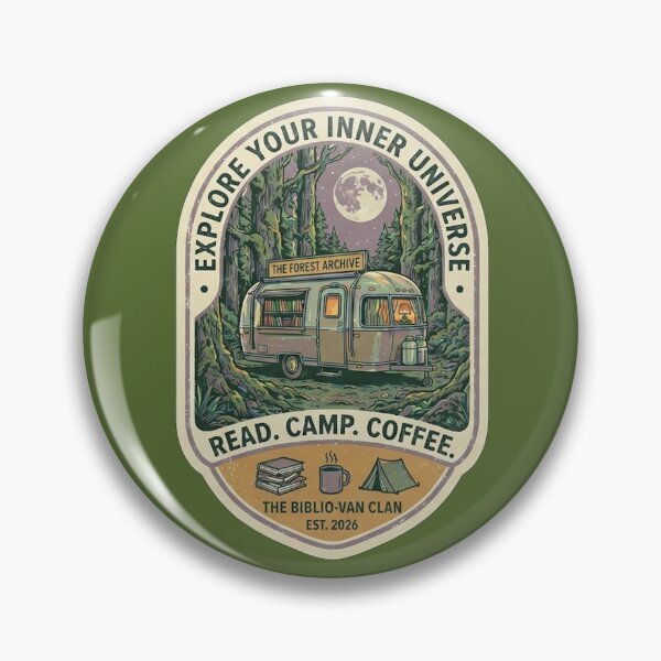 Item preview, Explore Your Inner Universe - Vintage Book Lover & Camping Badge designed and sold by wravelo.