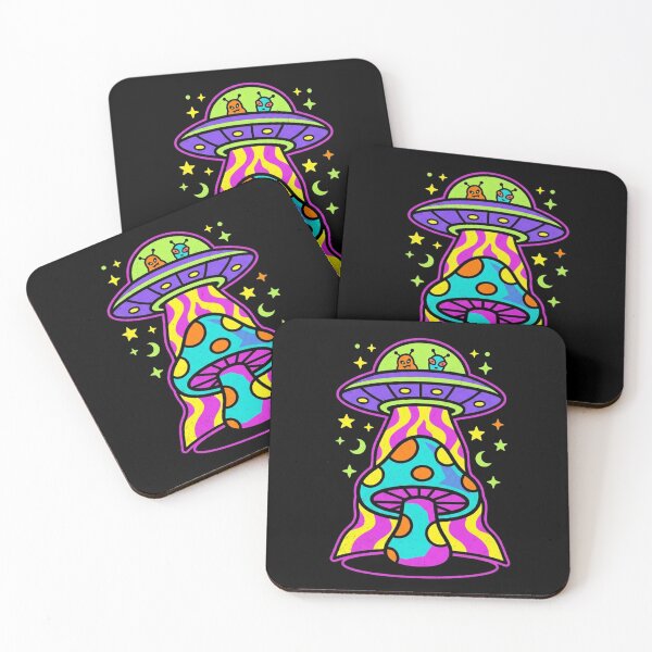 Item preview, Psychedelic Mushroom UFO Aliens Trippy Neon Retro Sci Fi Art designed and sold by art-noir.