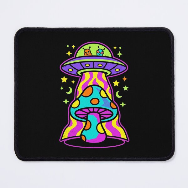 Item preview, Psychedelic Mushroom UFO Aliens Trippy Neon Retro Sci Fi Art designed and sold by art-noir.