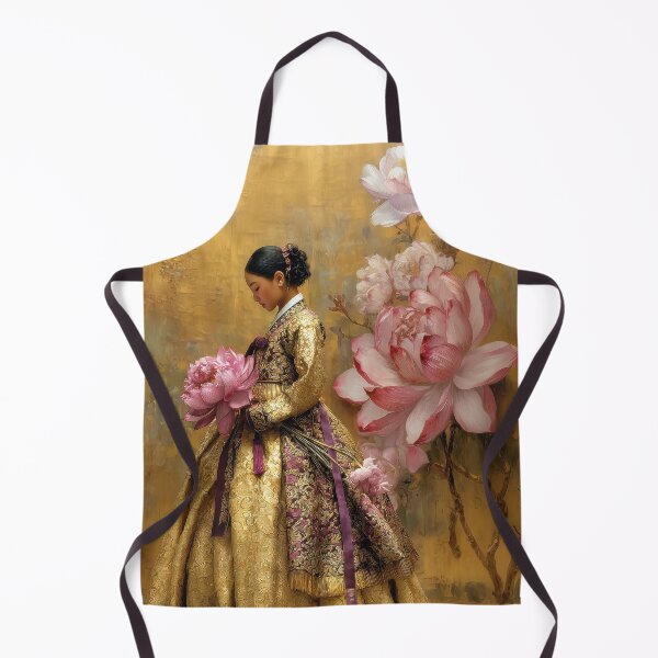 Item preview, Elegant Korean Woman in Golden Hanbok with Peonies designed and sold by colorful-white.