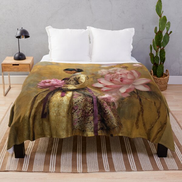 Item preview, Elegant Korean Woman in Golden Hanbok with Peonies designed and sold by colorful-white.