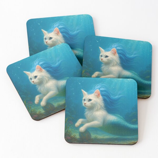 Item preview, Mermaid Cat Underwater | Magical Meowmaid Hybrid with Blue Mane designed and sold by FantasyHybrids.
