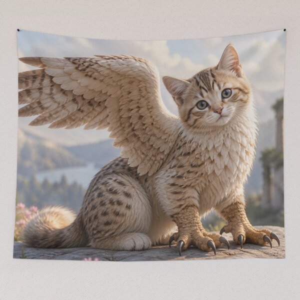 Item preview, Kitten Griffin (Kitffin) | Cute Fantasy Cat Creature, Winged Kitten Art designed and sold by FantasyHybrids.
