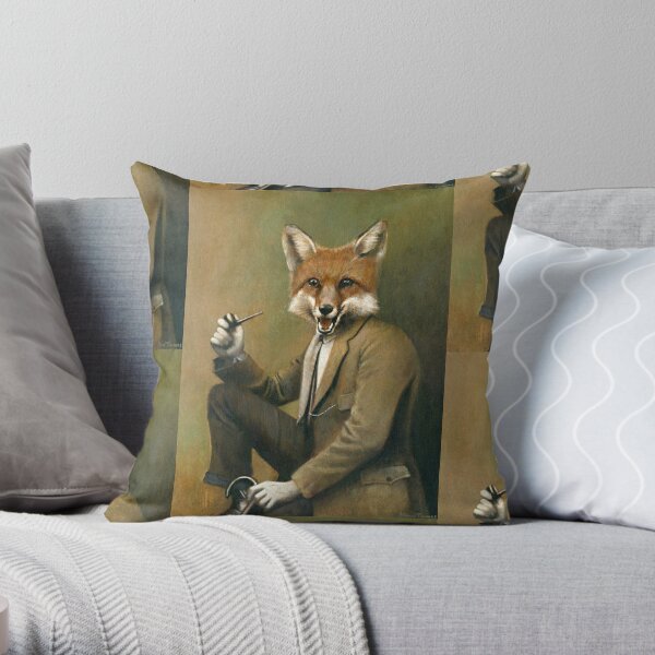 Vintage Mr Fox Throw Pillow