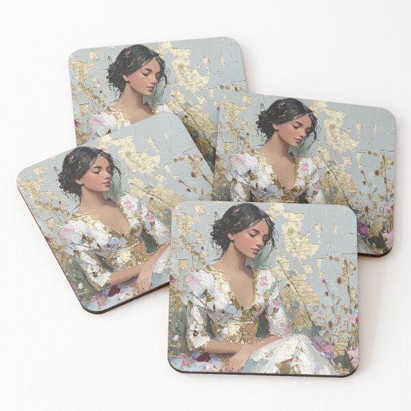 Item preview, Graceful Woman Portrait with Gold Leaf Impasto Art designed and sold by colorful-white.