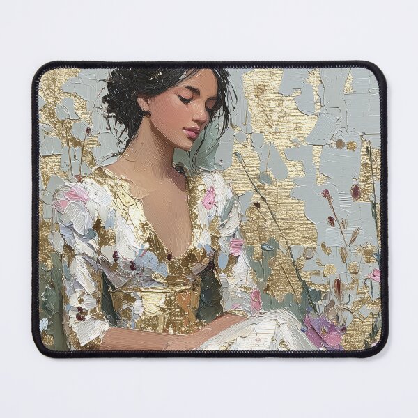 Item preview, Graceful Woman Portrait with Gold Leaf Impasto Art designed and sold by colorful-white.