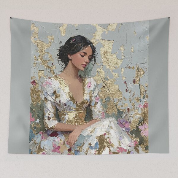 Item preview, Graceful Woman Portrait with Gold Leaf Impasto Art designed and sold by colorful-white.
