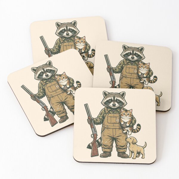 Item preview, Raccoon Farmer Holding Cat And Dog designed and sold by TeeARTHY.