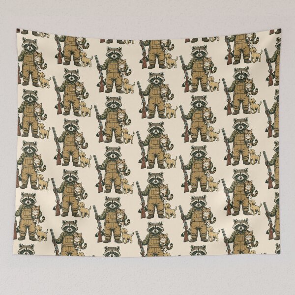 Item preview, Raccoon Farmer Holding Cat And Dog designed and sold by TeeARTHY.