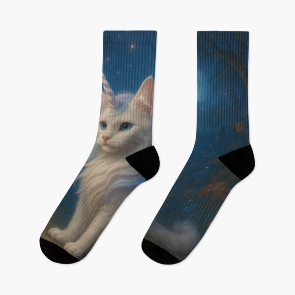 Item preview, Moonlit Unicorn Cat | White Feline Hybrid in a Magical Forest designed and sold by FantasyHybrids.