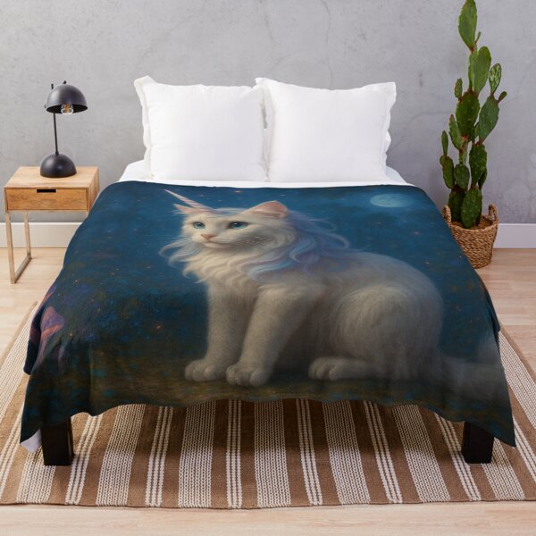 Item preview, Moonlit Unicorn Cat | White Feline Hybrid in a Magical Forest designed and sold by FantasyHybrids.