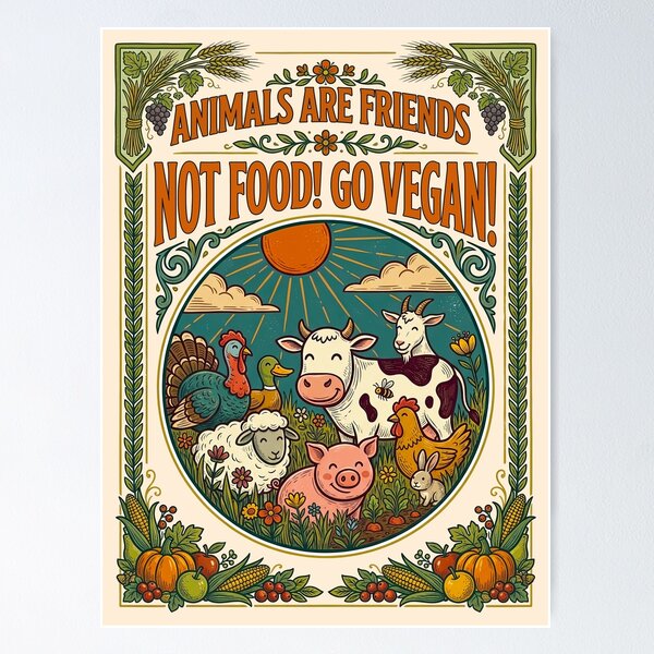 Item preview, Farm Animals Go Vegan Friends Not Food designed and sold by TeeARTHY.