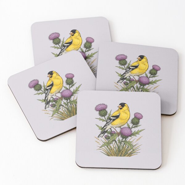Item preview, American Goldfinch Sitting Among Purple Thistle Bird Art  designed and sold by BirdsnStuff.