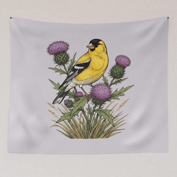 Item preview, American Goldfinch Sitting Among Purple Thistle Bird Art  designed and sold by BirdsnStuff.