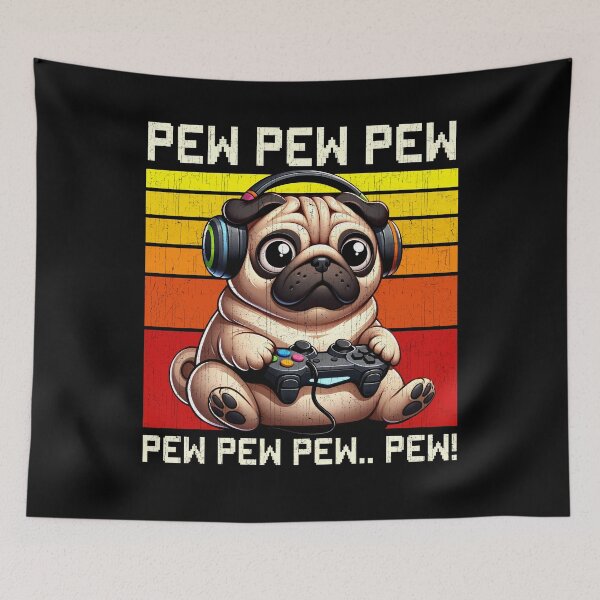 Item preview, Funny Pug Vintage Gamer Videogames Pew Zoo Mom Dad Kids designed and sold by rafaeltto.