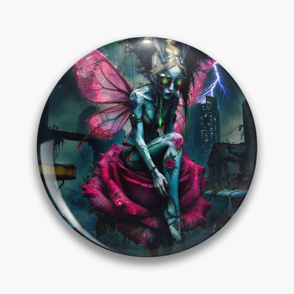 Artikelvorschau, Wings Over Ruin: Cyberpunk-Fee auf Riesenrose entworfen und verkauft von Insomnia Art Designs.