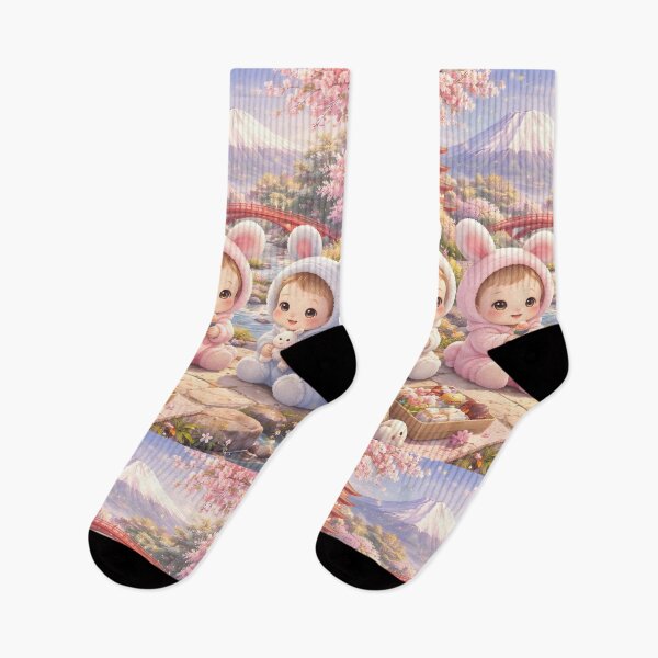 Item preview, Cute Kids Picnic Japan Style Mount Fuji Spring Scene Pastel Illustration designed and sold by Teenidesign .
