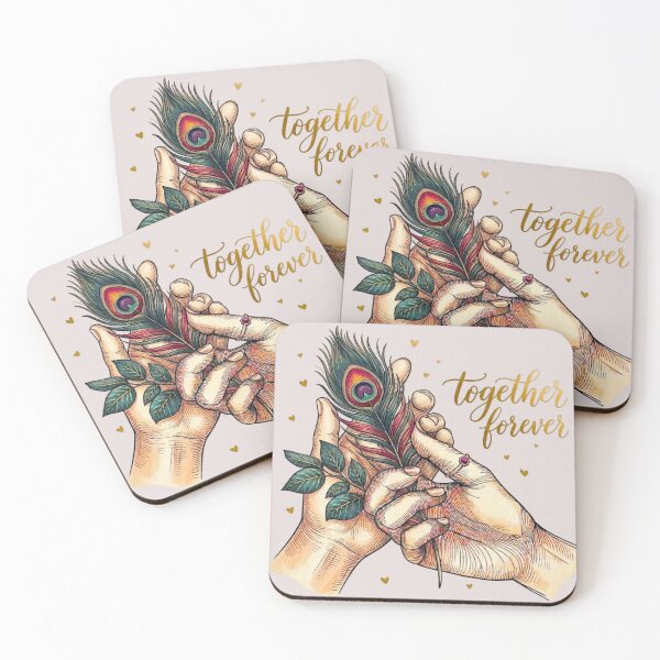 Item preview, Together Forever - Interlocked Hands Peacock Feather Golden Calligraphy Spiritual Love designed and sold by Good Vibes .