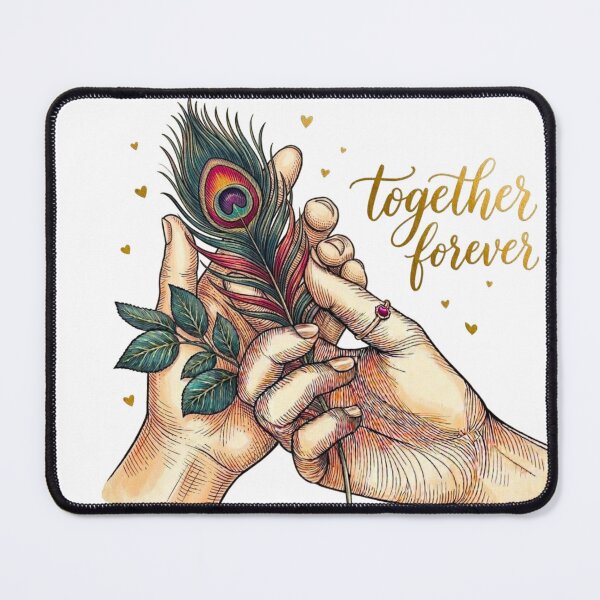 Item preview, Together Forever - Interlocked Hands Peacock Feather Golden Calligraphy Spiritual Love designed and sold by Good Vibes .