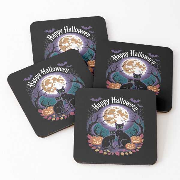 Item preview, Black Cats with Pumpkins under Full Moon on Halloween  designed and sold by Thamngan.