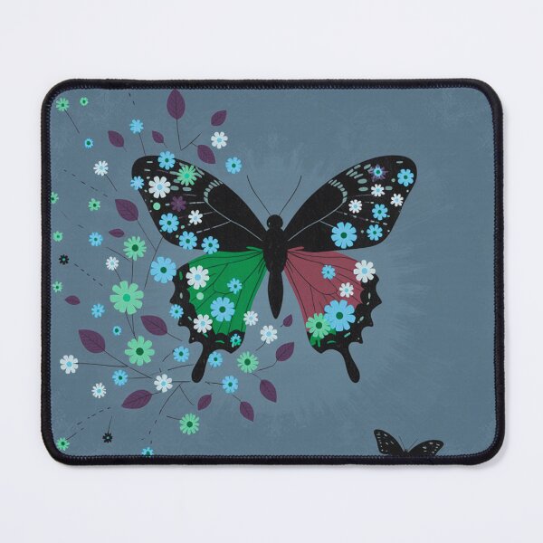 Item preview, Mystical Slate Blue & Crimson Floral Butterfly designed and sold by joycrysstudio.