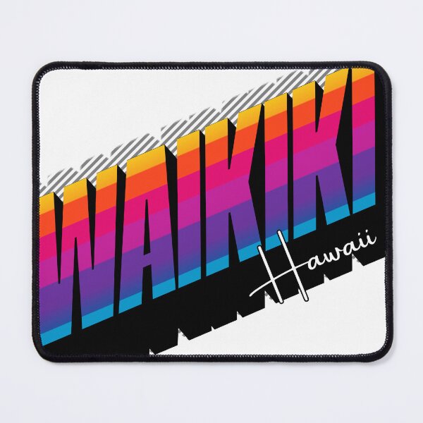 Item preview, Waikiki Hawaii Retro 80s Rainbow Stripe Typography Graphic Tee designed and sold by DonnaRaine.