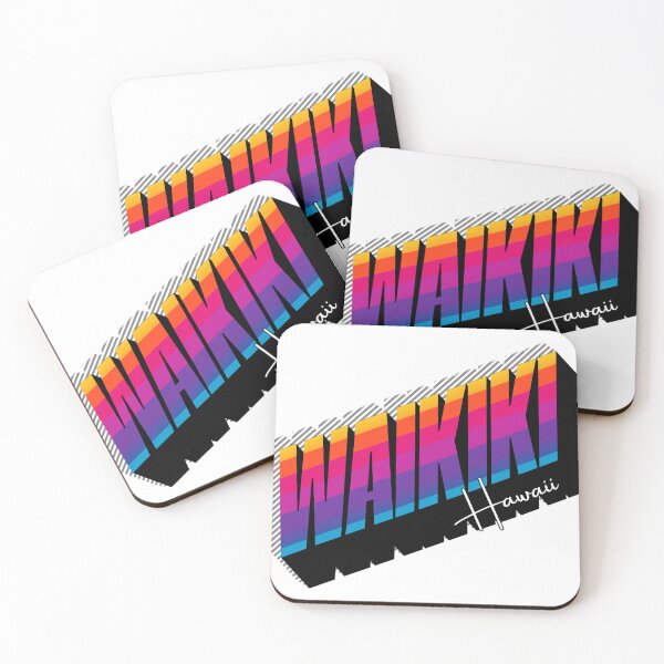 Item preview, Waikiki Hawaii Retro 80s Rainbow Stripe Typography Graphic Tee designed and sold by DonnaRaine.