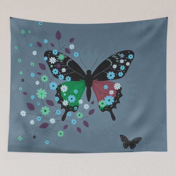 Item preview, Mystical Slate Blue & Crimson Floral Butterfly designed and sold by joycrysstudio.