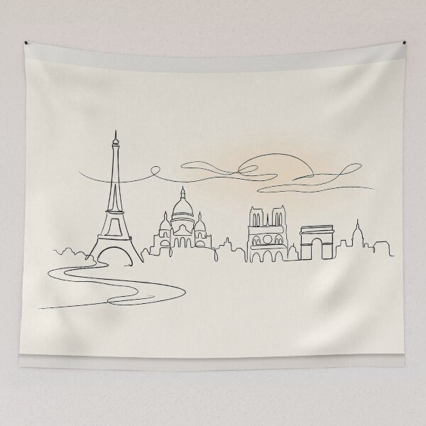 Item preview, Minimalist Paris Skyline Continuous Line Sunset Illustration designed and sold by PixorStudio.