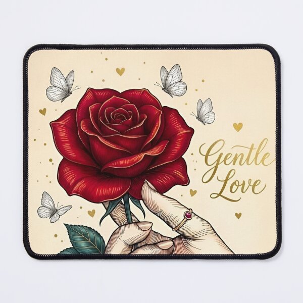 Item preview, Gentle Love Vintage Hand Holding Red Rose with Butterflies and Hearts Line Art designed and sold by Good Vibes .