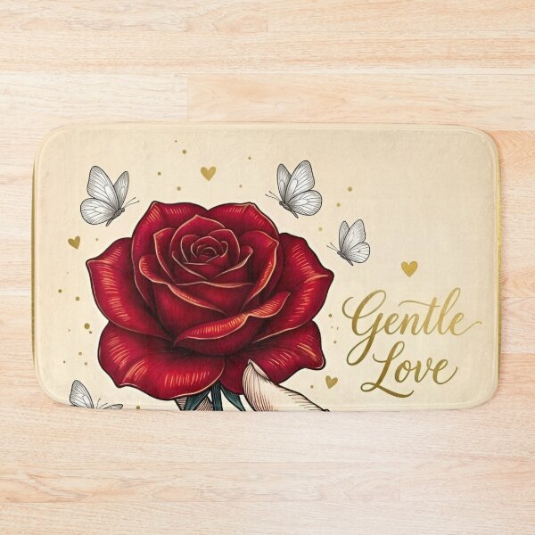 Item preview, Gentle Love Vintage Hand Holding Red Rose with Butterflies and Hearts Line Art designed and sold by Good Vibes .