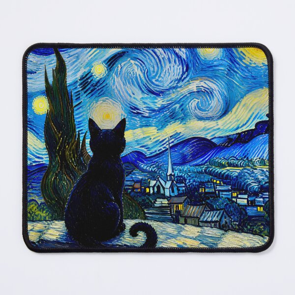 Item preview, Starry Night with Black Cat designed and sold by Vicky Brago-Mitchell®.