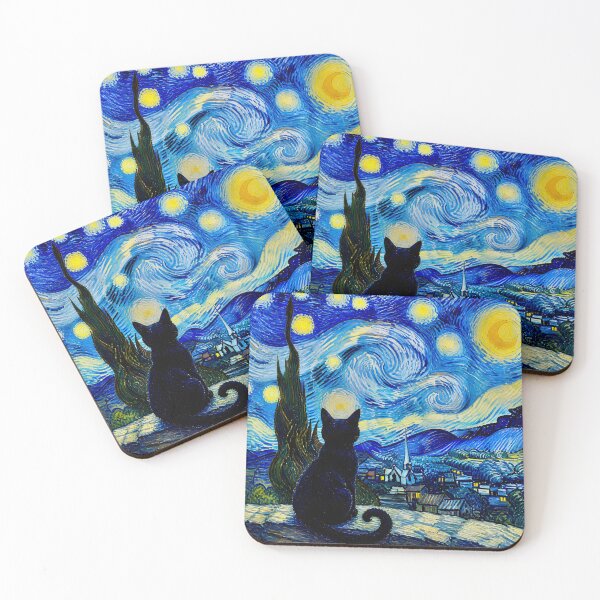 Item preview, Starry Night with Black Cat designed and sold by Vicky Brago-Mitchell®.