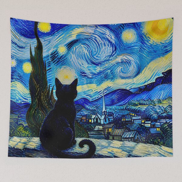 Item preview, Starry Night with Black Cat designed and sold by Vicky Brago-Mitchell®.