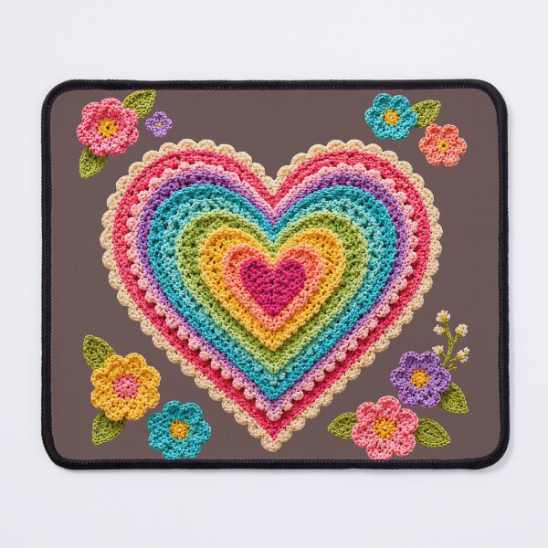Item preview, Retro Crochet-Style Rainbow Color Heart Print on Brown Shapes Mania designed and sold by Shapes-Mania.