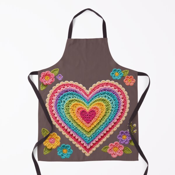 Item preview, Retro Crochet-Style Rainbow Color Heart Print on Brown Shapes Mania designed and sold by Shapes-Mania.