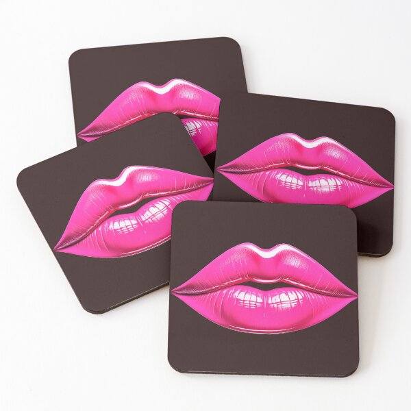 Item preview, Glossy hot pink lips on black background designed and sold by ChernivtsiSkoda.