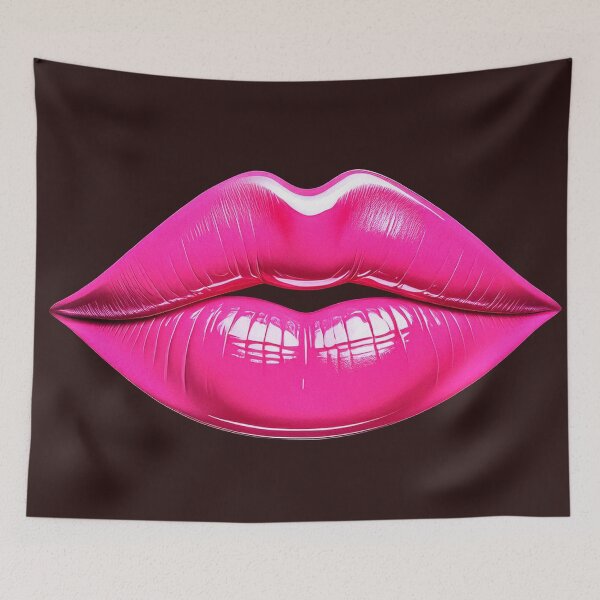 Item preview, Glossy hot pink lips on black background designed and sold by ChernivtsiSkoda.