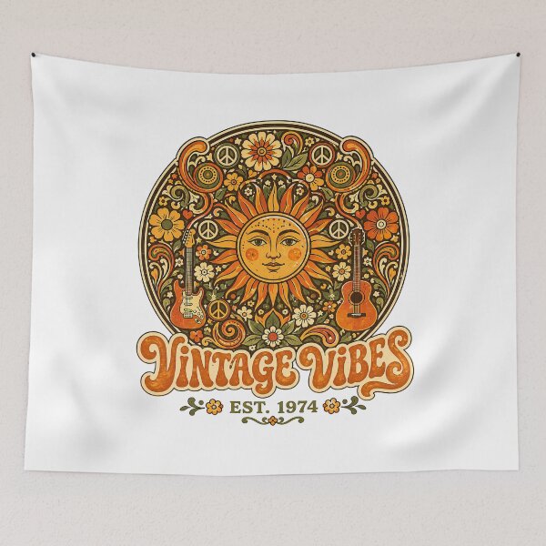 Item preview, Vintage Vibes Est 1974 Retro Psychedelic Sun Guitar designed and sold by chattsuede.