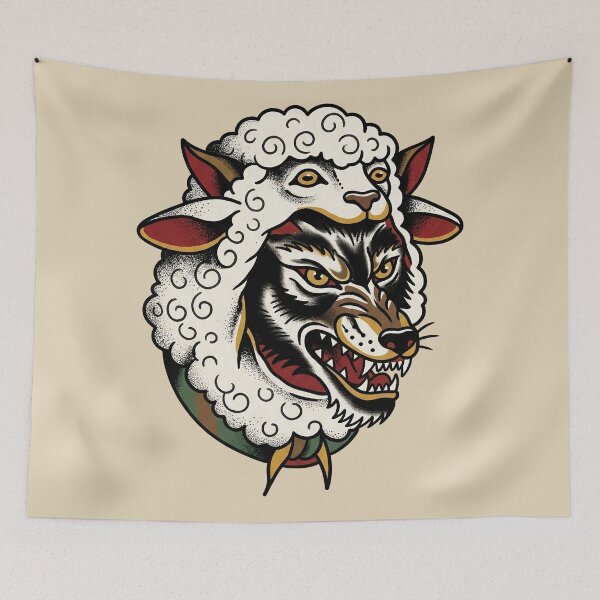 Item preview, Wolf Head In Sheep Tattoo designed and sold by Thunderbelts.